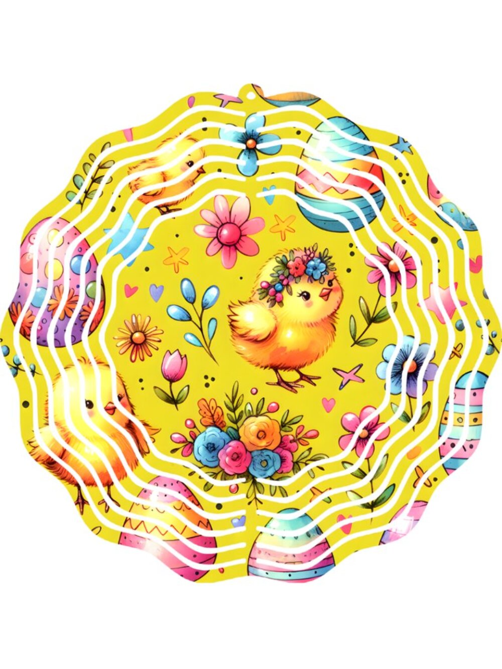 Easter Eggs Chick Wind Spinner 10" Metal Spring Floral Kinetic Outdoor Yard Art